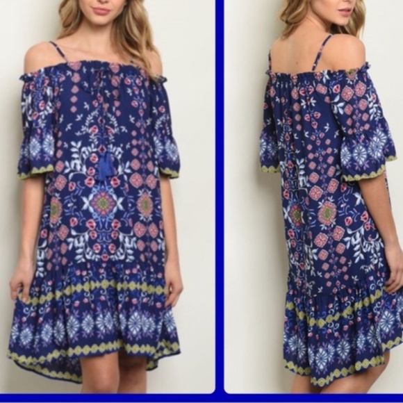 Boutique Dresses & Skirts - NEW * BOHO Cold Shoulder DRESS o' True Blue Joy